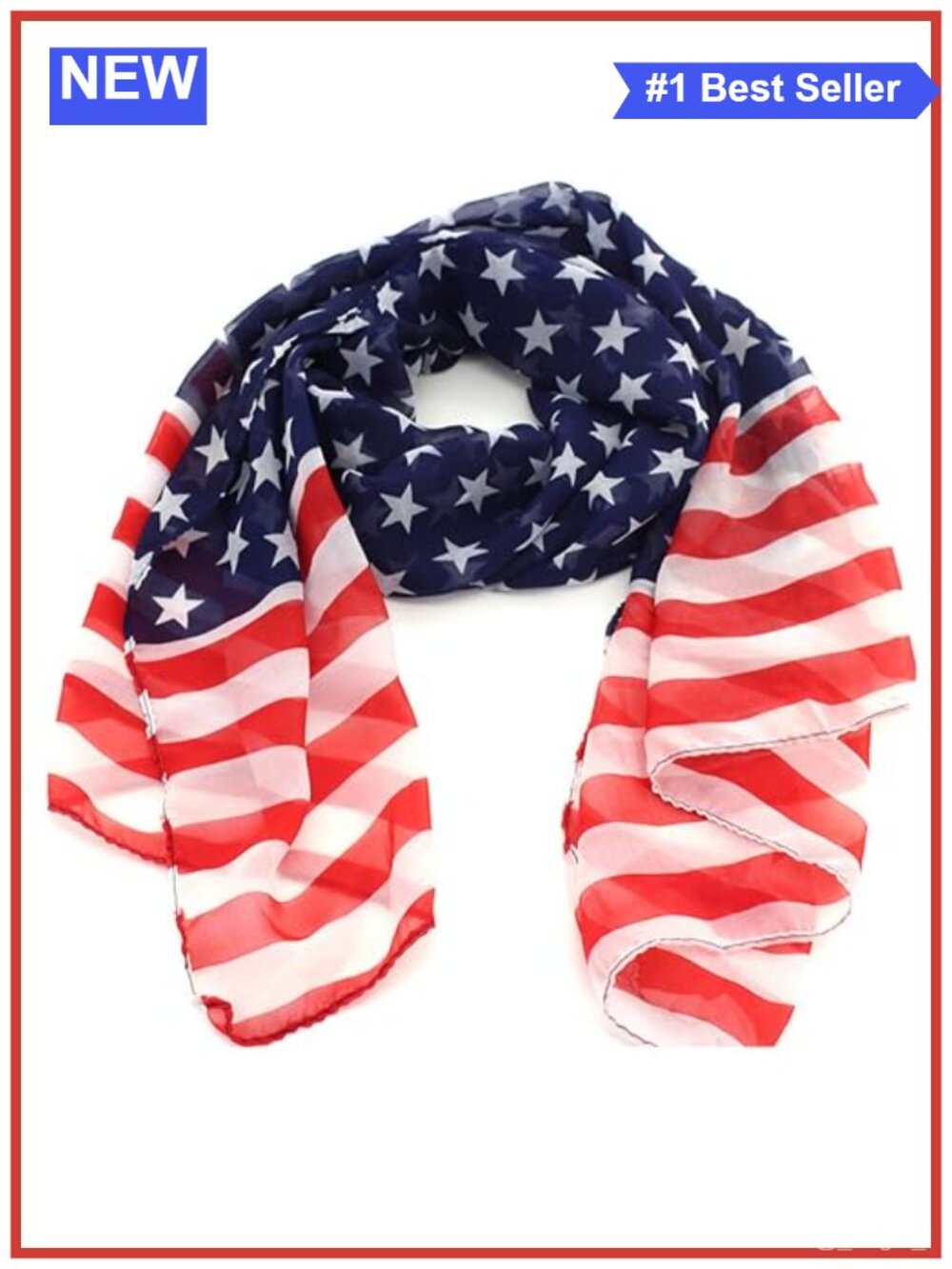 Lightweight Polyester Patriotic US Flag Scarf Shawl 4th of July 55x28